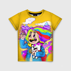 Детская футболка 3D с принтом 69 rainbow в Белгороде, 100% гипоаллергенный полиэфир | прямой крой, круглый вырез горловины, длина до линии бедер, чуть спущенное плечо, ткань немного тянется | Тематика изображения на принте: 6ix9ine | sixnine