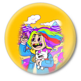Значок с принтом 69 rainbow в Белгороде,  металл | круглая форма, металлическая застежка в виде булавки | Тематика изображения на принте: 6ix9ine | sixnine
