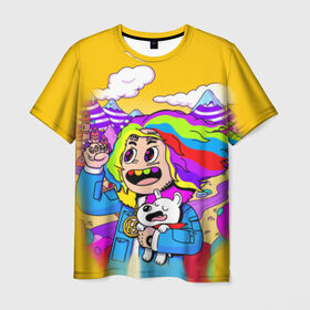 Мужская футболка 3D с принтом 69 rainbow в Белгороде, 100% полиэфир | прямой крой, круглый вырез горловины, длина до линии бедер | 6ix9ine | sixnine