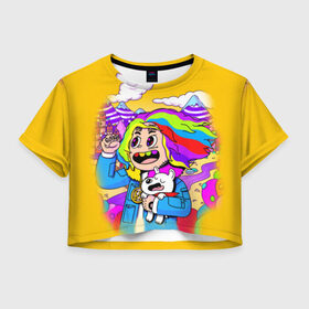 Женская футболка 3D укороченная с принтом 69 rainbow в Белгороде, 100% полиэстер | круглая горловина, длина футболки до линии талии, рукава с отворотами | Тематика изображения на принте: 6ix9ine | sixnine