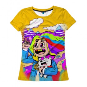 Женская футболка 3D с принтом 69 rainbow в Белгороде, 100% полиэфир ( синтетическое хлопкоподобное полотно) | прямой крой, круглый вырез горловины, длина до линии бедер | Тематика изображения на принте: 6ix9ine | sixnine