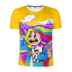 Мужская футболка 3D спортивная с принтом 69 rainbow в Белгороде, 100% полиэстер с улучшенными характеристиками | приталенный силуэт, круглая горловина, широкие плечи, сужается к линии бедра | Тематика изображения на принте: 6ix9ine | sixnine
