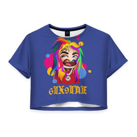 Женская футболка Cropp-top с принтом 6IX9INE BLUE в Белгороде, 100% полиэстер | круглая горловина, длина футболки до линии талии, рукава с отворотами | 6ix9ine | sixnine | tekashi