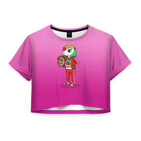 Женская футболка 3D укороченная с принтом 6IX9INE UNICORN в Белгороде, 100% полиэстер | круглая горловина, длина футболки до линии талии, рукава с отворотами | 6ix9ine | sixnine | tekashi