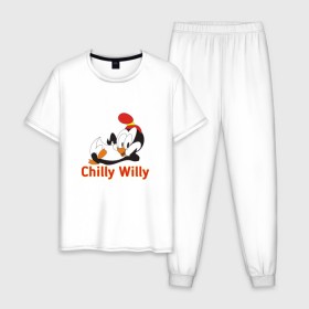 Мужская пижама хлопок с принтом Chilly Willy в Белгороде, 100% хлопок | брюки и футболка прямого кроя, без карманов, на брюках мягкая резинка на поясе и по низу штанин
 | chilly | chilly willy | арт | животные | милые | мультфильмы | пингвины | чилли вилли
