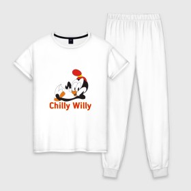 Женская пижама хлопок с принтом Chilly Willy в Белгороде, 100% хлопок | брюки и футболка прямого кроя, без карманов, на брюках мягкая резинка на поясе и по низу штанин | chilly | chilly willy | арт | животные | милые | мультфильмы | пингвины | чилли вилли
