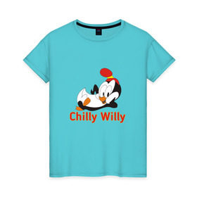 Женская футболка хлопок с принтом Chilly Willy в Белгороде, 100% хлопок | прямой крой, круглый вырез горловины, длина до линии бедер, слегка спущенное плечо | Тематика изображения на принте: chilly | chilly willy | арт | животные | милые | мультфильмы | пингвины | чилли вилли