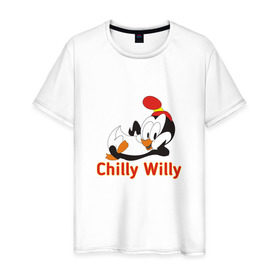 Мужская футболка хлопок с принтом Chilly Willy в Белгороде, 100% хлопок | прямой крой, круглый вырез горловины, длина до линии бедер, слегка спущенное плечо. | Тематика изображения на принте: chilly | chilly willy | арт | животные | милые | мультфильмы | пингвины | чилли вилли