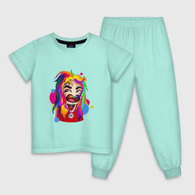 Детская пижама хлопок с принтом 6IX9INE COLORS в Белгороде, 100% хлопок |  брюки и футболка прямого кроя, без карманов, на брюках мягкая резинка на поясе и по низу штанин
 | Тематика изображения на принте: 6ix9ine | sixnine | tekashi