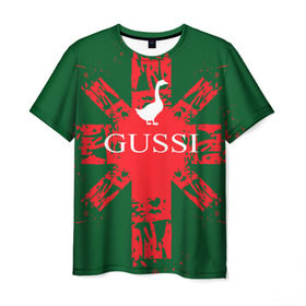 Мужская футболка 3D с принтом GUSSI Union Jack в Белгороде, 100% полиэфир | прямой крой, круглый вырез горловины, длина до линии бедер | gucci | gussi ga ga ga | gussi gang | бренд | британия | великобритания | птица | юнион джек
