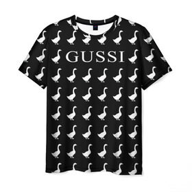 Мужская футболка 3D с принтом Gussi Black в Белгороде, 100% полиэфир | прямой крой, круглый вырез горловины, длина до линии бедер | Тематика изображения на принте: gucci | gussi ga ga ga | gussi gang | бренд | гусь | птица