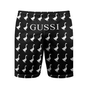 Мужские шорты 3D спортивные с принтом Gussi Black в Белгороде,  |  | gucci | gussi ga ga ga | gussi gang | бренд | гусь | птица