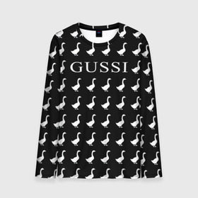 Мужской лонгслив 3D с принтом Gussi Black в Белгороде, 100% полиэстер | длинные рукава, круглый вырез горловины, полуприлегающий силуэт | gucci | gussi ga ga ga | gussi gang | бренд | гусь | птица