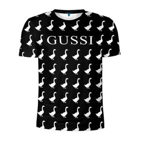 Мужская футболка 3D спортивная с принтом Gussi Black в Белгороде, 100% полиэстер с улучшенными характеристиками | приталенный силуэт, круглая горловина, широкие плечи, сужается к линии бедра | Тематика изображения на принте: gucci | gussi ga ga ga | gussi gang | бренд | гусь | птица
