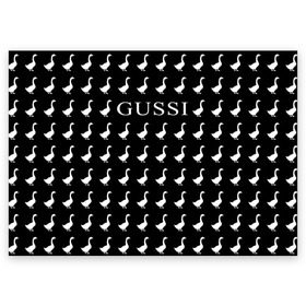 Поздравительная открытка с принтом Gussi Black в Белгороде, 100% бумага | плотность бумаги 280 г/м2, матовая, на обратной стороне линовка и место для марки
 | gucci | gussi ga ga ga | gussi gang | бренд | гусь | птица