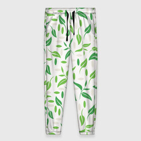 Женские брюки 3D с принтом Зеленые листья в Белгороде, полиэстер 100% | прямой крой, два кармана без застежек по бокам, с мягкой трикотажной резинкой на поясе и по низу штанин. В поясе для дополнительного комфорта — широкие завязки | 
