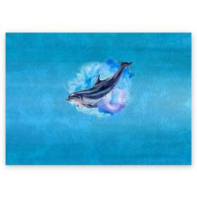 Поздравительная открытка с принтом Дельфин в Белгороде, 100% бумага | плотность бумаги 280 г/м2, матовая, на обратной стороне линовка и место для марки
 | dolphin | акварель | дельфин | море | морские млекопитающие | океан | синий