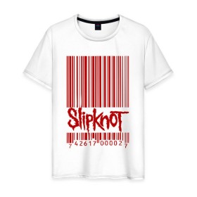 Мужская футболка хлопок с принтом SlipKnot штрих код в Белгороде, 100% хлопок | прямой крой, круглый вырез горловины, длина до линии бедер, слегка спущенное плечо. | 1999 | got | slipknot. mad | группа | код | логотип | надпись | слипкнот | штрих | штрихкод | эмблема