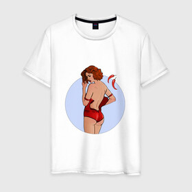 Мужская футболка хлопок с принтом Чили в Белгороде, 100% хлопок | прямой крой, круглый вырез горловины, длина до линии бедер, слегка спущенное плечо. | Тематика изображения на принте: белье | девушка | купальник | перец | чили. красный