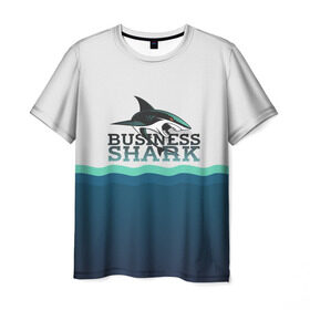 Мужская футболка 3D с принтом Бизнес-акула в Белгороде, 100% полиэфир | прямой крой, круглый вырез горловины, длина до линии бедер | Тематика изображения на принте: business | fish | letterin | sea | shark | water | акула | белый | бизнес | вектор | вода | зубы | логотип | море | надпись | оранжевый | охотник | рыба | синий | текст | тень | хищник | черный