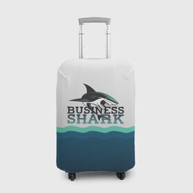 Чехол для чемодана 3D с принтом Бизнес-акула в Белгороде, 86% полиэфир, 14% спандекс | двустороннее нанесение принта, прорези для ручек и колес | business | fish | letterin | sea | shark | water | акула | белый | бизнес | вектор | вода | зубы | логотип | море | надпись | оранжевый | охотник | рыба | синий | текст | тень | хищник | черный