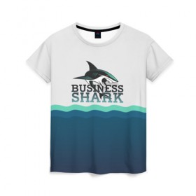 Женская футболка 3D с принтом Бизнес-акула в Белгороде, 100% полиэфир ( синтетическое хлопкоподобное полотно) | прямой крой, круглый вырез горловины, длина до линии бедер | business | fish | letterin | sea | shark | water | акула | белый | бизнес | вектор | вода | зубы | логотип | море | надпись | оранжевый | охотник | рыба | синий | текст | тень | хищник | черный