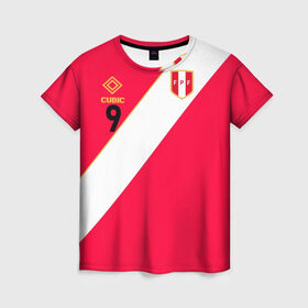Женская футболка 3D с принтом Форма сборной Перу №9 в Белгороде, 100% полиэфир ( синтетическое хлопкоподобное полотно) | прямой крой, круглый вырез горловины, длина до линии бедер | 