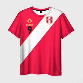 Мужская футболка 3D с принтом Форма сборной Перу №9 в Белгороде, 100% полиэфир | прямой крой, круглый вырез горловины, длина до линии бедер | 