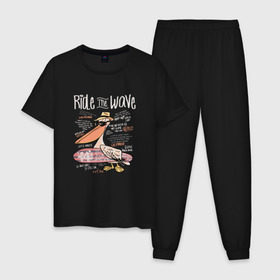 Мужская пижама хлопок с принтом Пеликан в Белгороде, 100% хлопок | брюки и футболка прямого кроя, без карманов, на брюках мягкая резинка на поясе и по низу штанин
 | волны | каникулы | летние | летняя | море | отпуск | пеликан | серф | серфинг