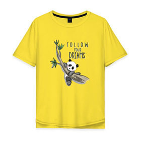 Мужская футболка хлопок Oversize с принтом Следуй за мечтой в Белгороде, 100% хлопок | свободный крой, круглый ворот, “спинка” длиннее передней части | ветка | женская | женские | летние | летняя | медведи | медведь | мечта | мечты | панда | панды