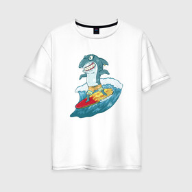 Женская футболка хлопок Oversize с принтом Акула Серфер в Белгороде, 100% хлопок | свободный крой, круглый ворот, спущенный рукав, длина до линии бедер
 | лето | серфинг | спорт