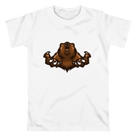 Мужская футболка хлопок с принтом Медведь Гризли в Белгороде, 100% хлопок | прямой крой, круглый вырез горловины, длина до линии бедер, слегка спущенное плечо. | 
