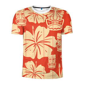 Мужская футболка 3D спортивная с принтом Гавайские маски в Белгороде, 100% полиэстер с улучшенными характеристиками | приталенный силуэт, круглая горловина, широкие плечи, сужается к линии бедра | Тематика изображения на принте: идол | паттерн | цветы