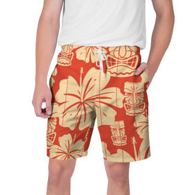 Мужские шорты 3D с принтом Гавайские маски в Белгороде,  полиэстер 100% | прямой крой, два кармана без застежек по бокам. Мягкая трикотажная резинка на поясе, внутри которой широкие завязки. Длина чуть выше колен | идол | паттерн | цветы