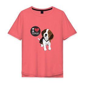Мужская футболка хлопок Oversize с принтом Я люблю Бигля в Белгороде, 100% хлопок | свободный крой, круглый ворот, “спинка” длиннее передней части | Тематика изображения на принте: beagle | бигли | бигль | с биглем | с обакой | собака | собаки | собачки