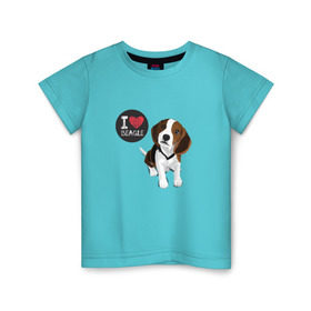 Детская футболка хлопок с принтом Я люблю Бигля в Белгороде, 100% хлопок | круглый вырез горловины, полуприлегающий силуэт, длина до линии бедер | beagle | бигли | бигль | с биглем | с обакой | собака | собаки | собачки