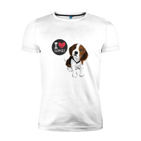 Мужская футболка премиум с принтом Я люблю Бигля в Белгороде, 92% хлопок, 8% лайкра | приталенный силуэт, круглый вырез ворота, длина до линии бедра, короткий рукав | beagle | бигли | бигль | с биглем | с обакой | собака | собаки | собачки