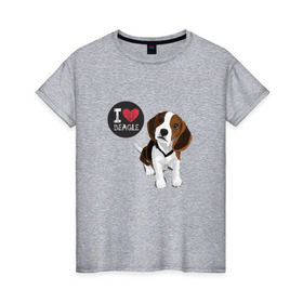 Женская футболка хлопок с принтом Я люблю Бигля в Белгороде, 100% хлопок | прямой крой, круглый вырез горловины, длина до линии бедер, слегка спущенное плечо | beagle | бигли | бигль | с биглем | с обакой | собака | собаки | собачки