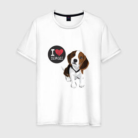 Мужская футболка хлопок с принтом Я люблю Бигля в Белгороде, 100% хлопок | прямой крой, круглый вырез горловины, длина до линии бедер, слегка спущенное плечо. | Тематика изображения на принте: beagle | бигли | бигль | с биглем | с обакой | собака | собаки | собачки