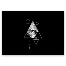 Поздравительная открытка с принтом Всевидящее око в Белгороде, 100% бумага | плотность бумаги 280 г/м2, матовая, на обратной стороне линовка и место для марки
 | tattoo | в треугольнике | всевидящее око | всевидящий глаз | зрачок | пирамида | тату