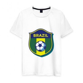 Мужская футболка хлопок с принтом Бразилия в Белгороде, 100% хлопок | прямой крой, круглый вырез горловины, длина до линии бедер, слегка спущенное плечо. | 