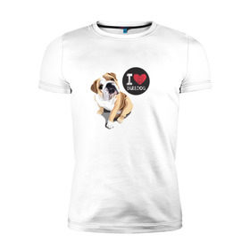 Мужская футболка премиум с принтом Я люблю Бульдога в Белгороде, 92% хлопок, 8% лайкра | приталенный силуэт, круглый вырез ворота, длина до линии бедра, короткий рукав | bulldog | бульдог | с бульдогом | с собакой | собака | собаки | я люблю