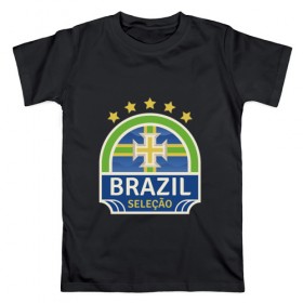Мужская футболка хлопок с принтом Футбол - Бразилия в Белгороде, 100% хлопок | прямой крой, круглый вырез горловины, длина до линии бедер, слегка спущенное плечо. | 