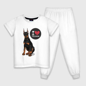 Детская пижама хлопок с принтом Я люблю Добермана в Белгороде, 100% хлопок |  брюки и футболка прямого кроя, без карманов, на брюках мягкая резинка на поясе и по низу штанин
 | Тематика изображения на принте: доберман | с доберманом | собака | собаки | собачки | я люблю