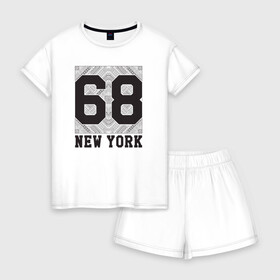 Женская пижама с шортиками хлопок с принтом New York 68 в Белгороде, 100% хлопок | футболка прямого кроя, шорты свободные с широкой мягкой резинкой | new york | города | нью йорк | стиль | фракталы