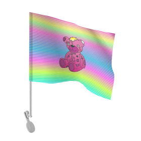 Флаг для автомобиля с принтом Мишка Lil Peep в Белгороде, 100% полиэстер | Размер: 30*21 см | gbc | hip hop | lil peep | love | pink | rap | лил пип | лилпип | медведь | медвежонок | мишка | реп | розовый | рэп | тату | трэп | хип хоп | эмо
