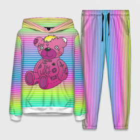 Женский костюм 3D (с толстовкой) с принтом Мишка Lil Peep в Белгороде,  |  | gbc | hip hop | lil peep | love | pink | rap | лил пип | лилпип | медведь | медвежонок | мишка | реп | розовый | рэп | тату | трэп | хип хоп | эмо