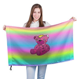 Флаг 3D с принтом Мишка Lil Peep в Белгороде, 100% полиэстер | плотность ткани — 95 г/м2, размер — 67 х 109 см. Принт наносится с одной стороны | gbc | hip hop | lil peep | love | pink | rap | лил пип | лилпип | медведь | медвежонок | мишка | реп | розовый | рэп | тату | трэп | хип хоп | эмо