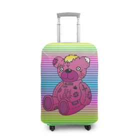 Чехол для чемодана 3D с принтом Мишка Lil Peep в Белгороде, 86% полиэфир, 14% спандекс | двустороннее нанесение принта, прорези для ручек и колес | gbc | hip hop | lil peep | love | pink | rap | лил пип | лилпип | медведь | медвежонок | мишка | реп | розовый | рэп | тату | трэп | хип хоп | эмо