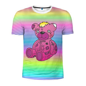 Мужская футболка 3D спортивная с принтом Мишка Lil Peep в Белгороде, 100% полиэстер с улучшенными характеристиками | приталенный силуэт, круглая горловина, широкие плечи, сужается к линии бедра | gbc | hip hop | lil peep | love | pink | rap | лил пип | лилпип | медведь | медвежонок | мишка | реп | розовый | рэп | тату | трэп | хип хоп | эмо